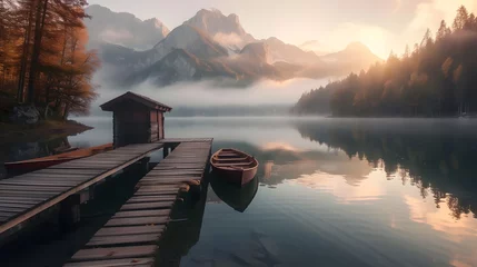 Muurstickers sunrise on the lake © sbjshah