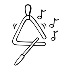 Musical triangle line hand drawing vector. Musical instrument sketch clipart.
