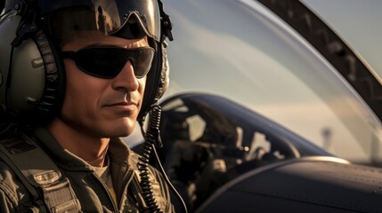 Military fighter jet pilot portrait