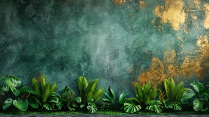 Decorative abstract background. Golden brushstrokes. Textured background. Oil on canvas. Modern Art. Floral, green, gray, wallpapers, posters, cards, murals, rugs, hangings, prints.....