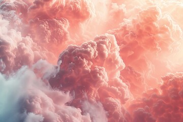 A fantastical display of vibrant pink cumulus clouds filling the sky with dreamy aesthetic