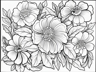 Monochrome floral pattern for relaxation: intricate flower carpet design - adult antistress coloring page