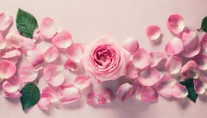 Serenity in Pink: Top View of Rose Petals on Pastel Pink Background