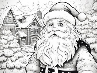 Adult Christmas coloring page - intricate festive patterns and scenes in black and white for creative relaxation and holiday spirit