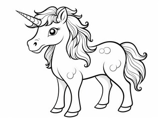 Obraz na płótnie Canvas Charming cartoon unicorn: black and white illustration for creative coloring activity
