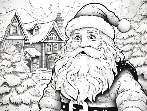 Adult Christmas coloring page - intricate festive patterns and scenes in black and white for creative relaxation and holiday spirit