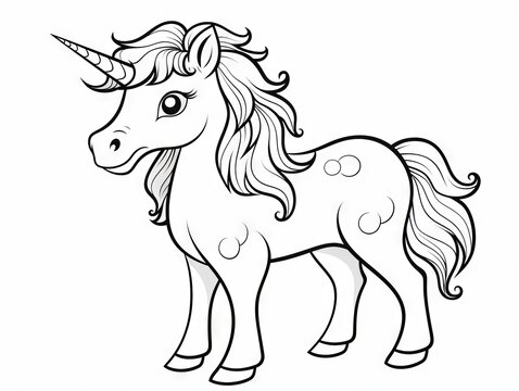 Charming cartoon unicorn: black and white illustration for creative coloring activity