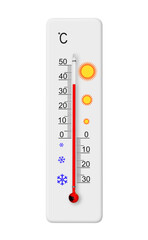 Celsius scale thermometer isolated on transparent background. Ambient temperature plus 37 degrees