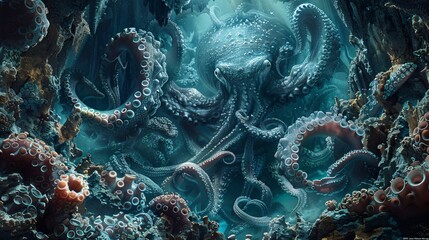 Blue colored fractal pattern backdrop with space for text in the center