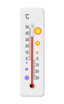 Celsius scale thermometer isolated on transparent background. Ambient temperature plus 37 degrees