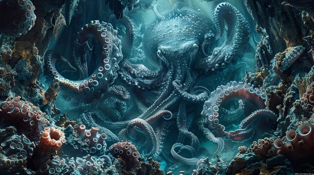 Blue colored fractal pattern backdrop with space for text in the center