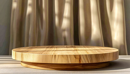 Fototapeta premium Round Wooden Table Top, Natural Texture for Culinary Presentation