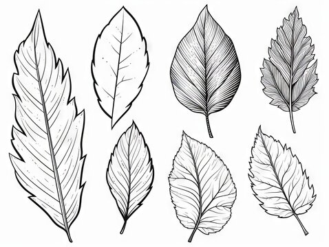 Assorted leaf outlines for creative coloring activities - detailed botanical illustration vector set