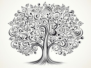 Abstract tree design - intricate black and white coloring page for creative expression and...