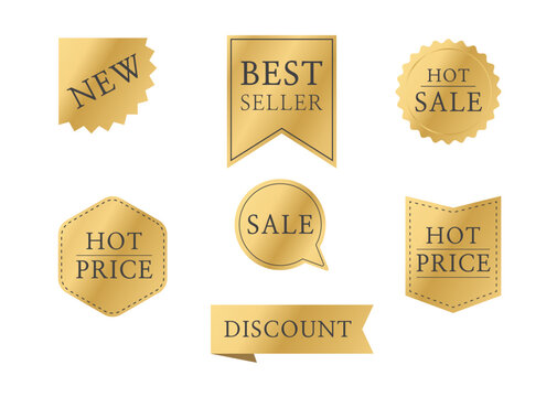 Sale tag labels gold isolated on white background. Ribbon sale banners. discount labels. Vector illustration