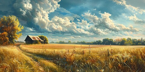 Scenic countryside view with fields and meadows. - obrazy, fototapety, plakaty