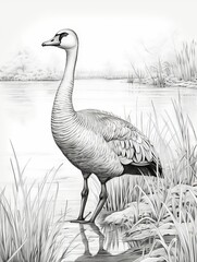 Fototapeta premium Monochrome illustration of Canada goose for creative coloring activity - ideal for educational and artistic use
