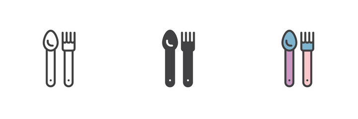 Spoon and fork different style icon set - 764525121