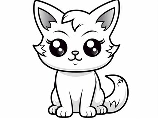 Kawaii cat coloring page - charming and simple line art for creative fun, black and white vector illustration