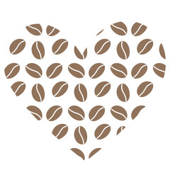 Heart shaped coffee beans in trendy soft brown color in minimalistic style. Greetings design concept
