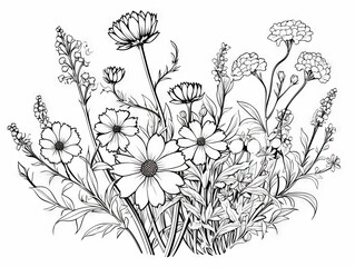 Summer meadow blooms: a collection of wildflower illustrations for adult coloring enthusiasts