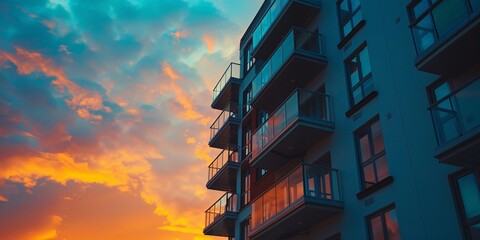 Photo of apartment during evening with dusk. - obrazy, fototapety, plakaty