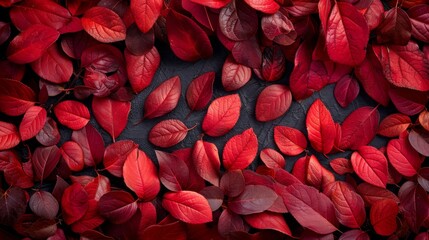  Red leaves scattered over black background, with a white and black focal point nearby