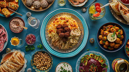 food buffet in a table