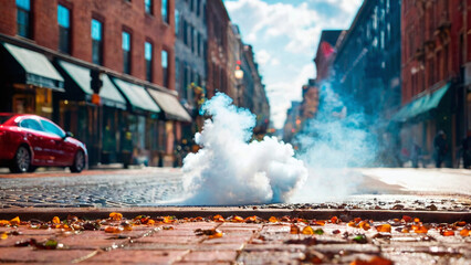 Smoke from an electronic cigarette on the street in Boston, Massachusetts.