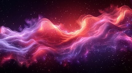  A stunning computer-generated depiction of majestic mountains against a backdrop of twinkling stars, with an electrifying red-blue swirl in the fore - obrazy, fototapety, plakaty
