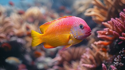 Obraz premium A detailed image of a fish among vibrant corals, surrounded by aquatic life