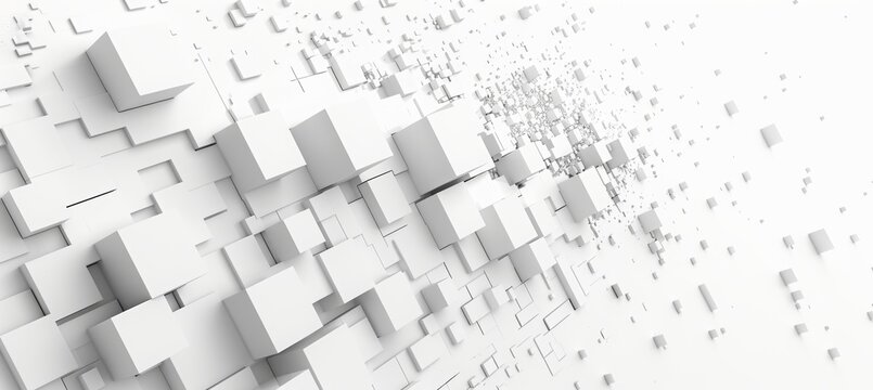 Abstract white background with cubes and blocks in different sizes. Modern vector illustration for technology, science or architecture concept. Abstract white background with cube boxes 