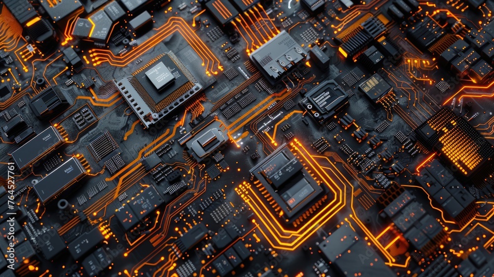 Poster detailed view of an electronic circuit board, suitable for technology concepts
