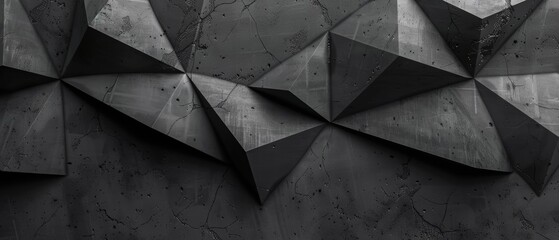 Abstract black background with triangles and irregular shapes. Modern design for banner, poster or packaging. Flat lay, top view