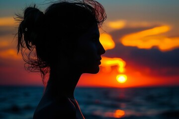 Silhouette Portrait at Sunset on Beach
