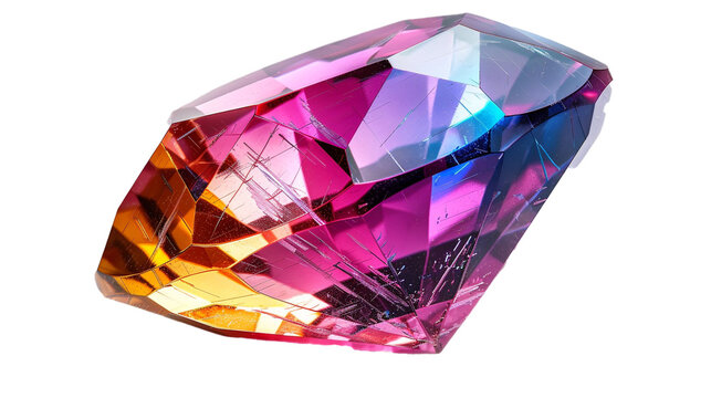 a multicolored spinel gem with a rainbow effect isolated on transparent background, png file