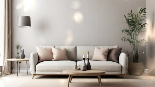 3D Rendering. modern minimalist living room interior, scandinavian style living room mockup, blank wall mockup.