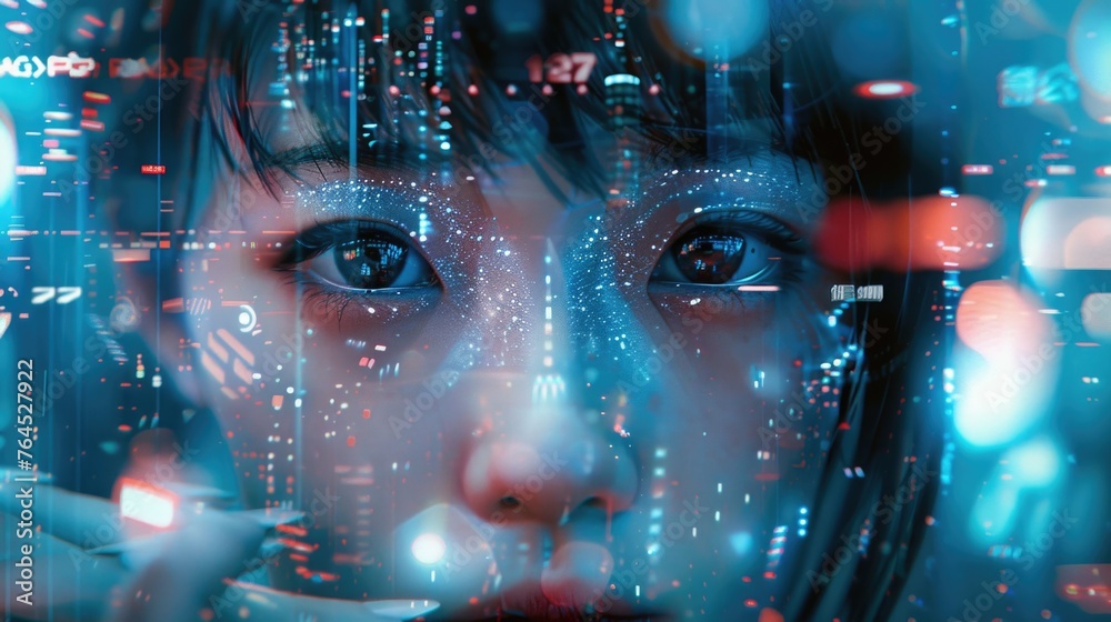 Poster Close up of a person using a cell phone, suitable for technology concepts