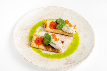 pancakes with caviar and salmon