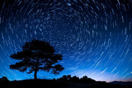 Star Trails Above a Solitary Tree Silhouette
