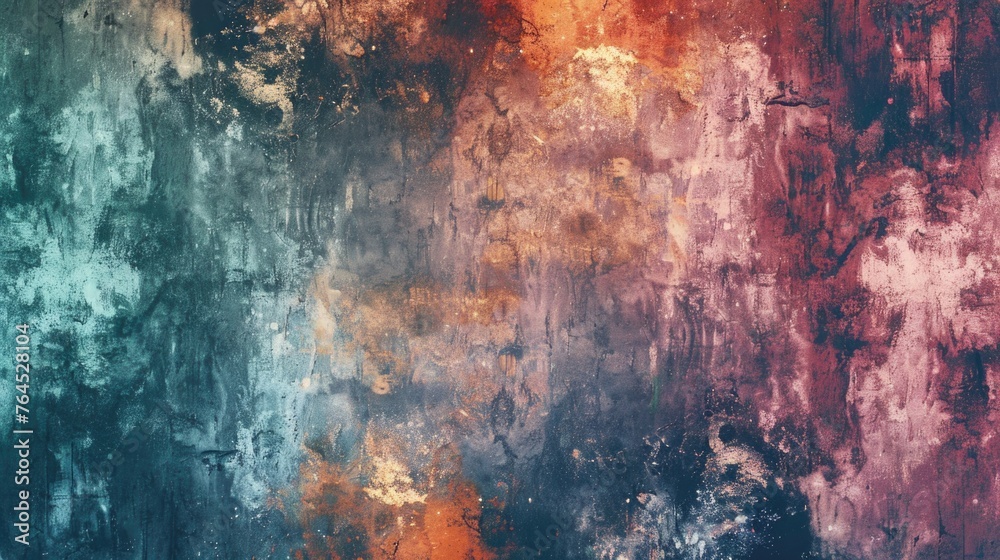 Poster abstract red and blue painting on a wall, perfect for adding color to any space