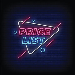 Neon Sign price list with brick wall background vector