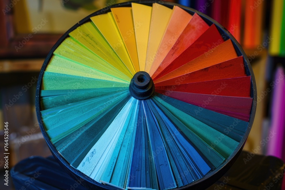 Poster multicolored umbrella on top of a table, suitable for various concepts and designs