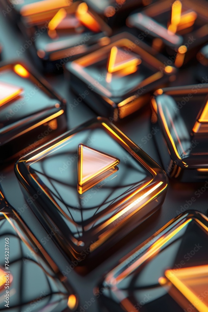 Aufkleber Close up view of a computer keyboard with glowing keys. Suitable for technology concepts