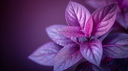 A macro image of a lavender plant with dew on its foliage and stems - obrazy, fototapety, plakaty