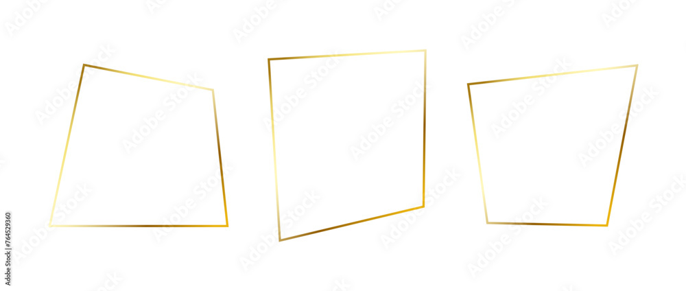 Poster set of golden thin frames. gold foil geometric borders in art deco style. thin linear irregular squa