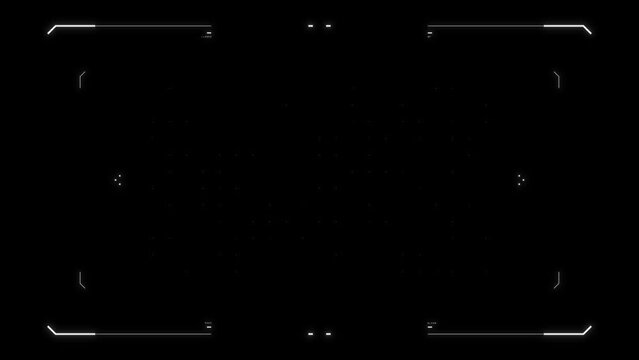 Cyberpunk style distorted HUD screen. Futuristic glitchy HUD aim. Tech user interface hologram screen for game, movie, drone footage, VR. Video overlay template. Cyberpunk, tech concept.