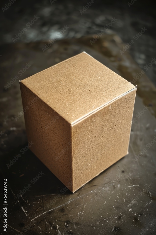 Poster A brown box sitting on top of a table, suitable for various concepts and projects