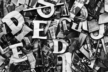 Monochrome image of newspapers stacked together. Suitable for news or media related projects