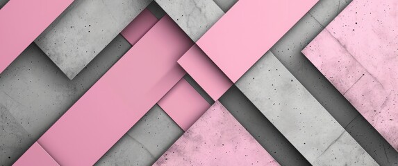 Abstract background with pink and gray geometric shapes, diagonal lines, texture resembling concrete or metal plate. Modern design for presentation, banner, poster, flyer, business card